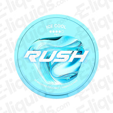 Ice Cool Pro Nicotine Pouches by Rush with 20 mint-flavored portions, 16mg strength, tobacco-free in a blue container.