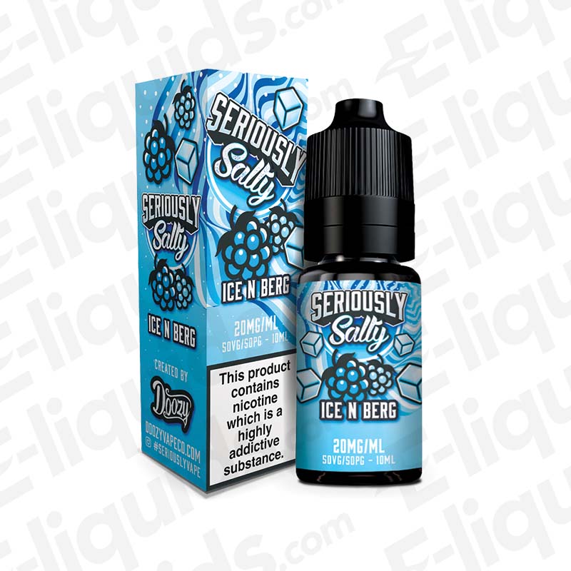 Seriously Salty Ice N Berg Nic Salt E-liquid by Doozy Vape Co, 10ml bottle with berry, ice, and aniseed flavor for pod kits.