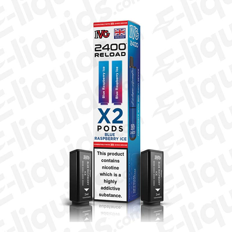 IVG 2400 2 In 1 Prefilled Pods with Blue Raspberry Ice flavor and 2400 puffs capacity.