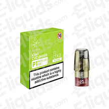Elf Bar ELFA Kiwi Cucumber vape pods box and pod, featuring 2ml capacity, 20mg nic salt, mesh coil, 600 puffs.