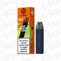 Vaporesso Deliciu Mate vape pod kit with kiwi, passion fruit, and guava flavor packaging.
