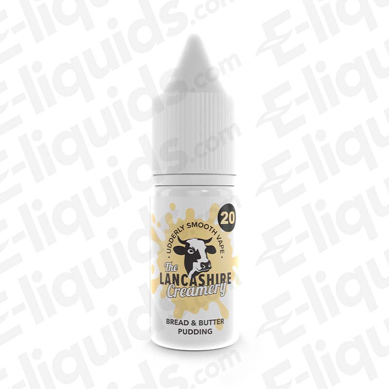 Bread & Butter Pudding Nic Salt E-liquid by The Lancashire Creamery, available in 5mg, 10mg, and 20mg strength.
