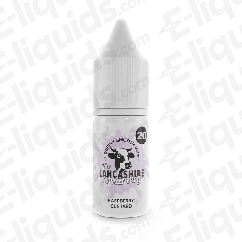 Raspberry Custard Nic Salt E-liquid by Lancashire Creamery in a 10ml bottle with a sleek design.