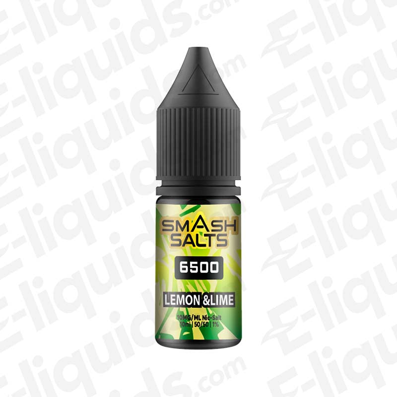 Smash Salts 6500 Lemon & Lime Nic Salt E-liquid bottle with citrus flavor design
