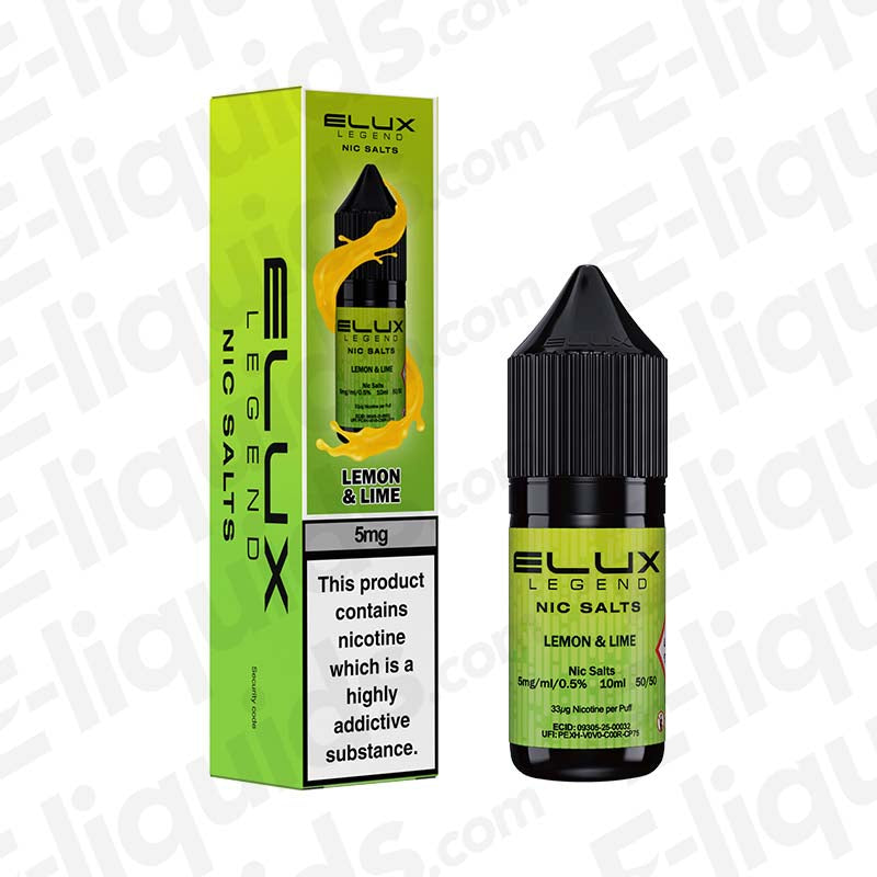 Lemon and Lime Nic Salt E-liquid by Elux Legend bottle and packaging