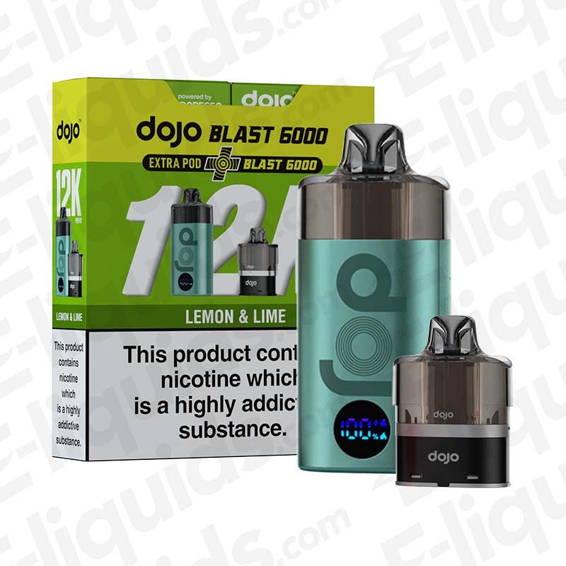 Vaporesso Dojo Blast 12K Bundle Lemon & Lime Prefilled Pod Kit with extra pod and packaging.