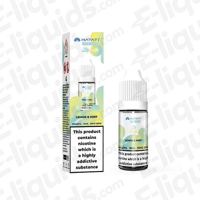 Lemon & Mint Pro Max Nic Salt E-liquid by Hayati, 10mg, 50/50 VG/PG, refreshing lemon flavor with a hint of mint.