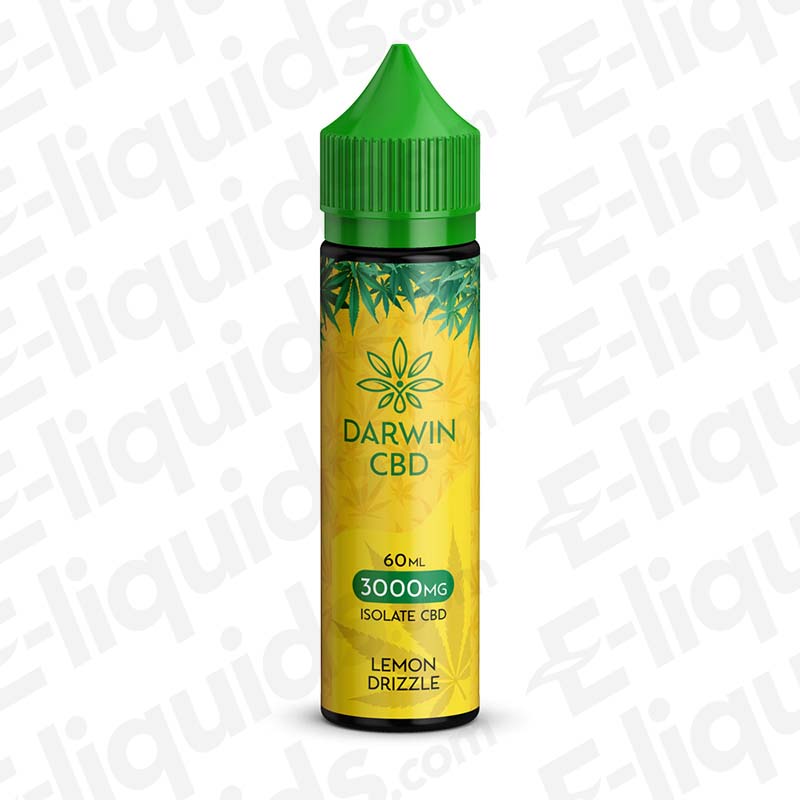 Darwin CBD 60ml Lemon Drizzle Vape Juice with zesty Dessert flavour in a yellow bottle.
