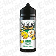 Lemon Drizzle Seriously Donuts E-liquid by Doozy Vape Co, 100ml, 70VG/30PG, featuring donut and lemon flavors.