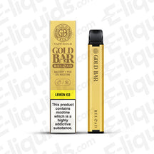 Gold Bar Reload Pod Kit in Lemon Ice flavor, featuring a rechargeable battery and 2% nicotine.