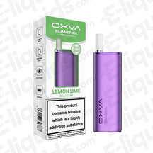 OXVA Slimstick Purple - Lemon Lime Prefilled Pod Kit with zesty lemon lime flavour in green packaging and a sleek purple all-metal slim device.