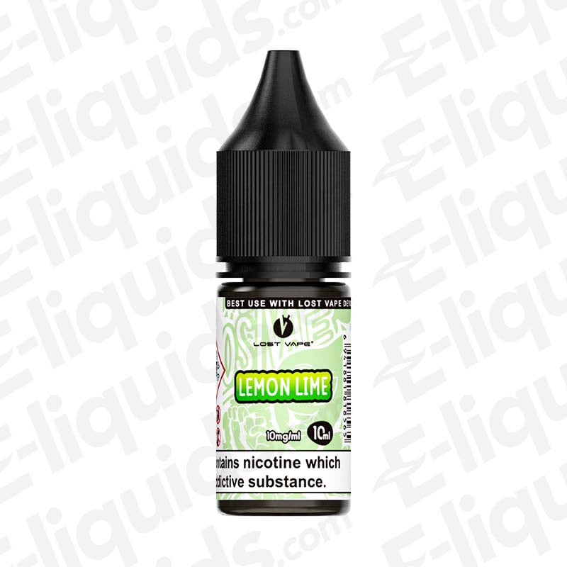 Lemon Lime Bar Salts Nic Salt E-liquid by Lost Vape in a 10ml bottle, featuring zesty citrus flavor.