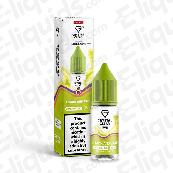 Lemon Lime Nic Salt E-liquid by Crystal Clear Bar Salts in 20mg strength with eye-catching packaging.