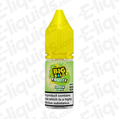 Big Bold Fruity Lemon Lime Nic Salt 10ml E-liquid bottle with yellow cap, showcasing flavors for pod kits and MTL tanks.