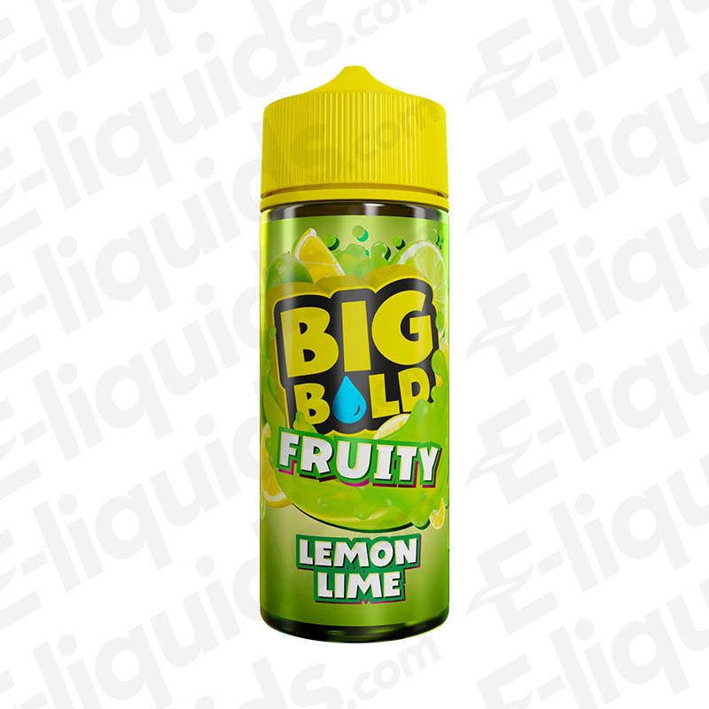 Big Bold Fruity Lemon Lime e-liquid bottle with vibrant yellow cap and green label, featuring lemon and lime graphics.