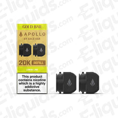 Gold Bar Apollo Prefilled Pods in Lemon Lime flavor, designed for the 20K Apollo AIO kit, featuring two 2ml pods.