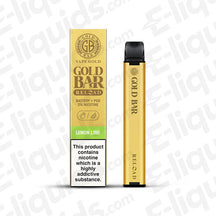 Gold Bar Reload Pod Kit in Lemon Lime flavor, featuring a rechargeable battery and refillable pod for MTL vaping.