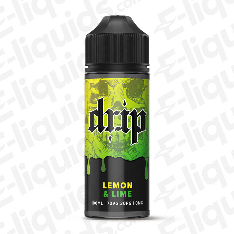 Lemon Lime Shortfill E-liquid by Drip in a 100ml bottle, featuring a vibrant green and black design.
