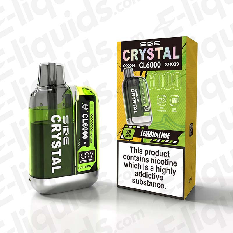 Lemon & Lime SKE Crystal CL6000 Prefilled Vape Pod, offering 6000 puffs of zesty flavor with 20mg nicotine.