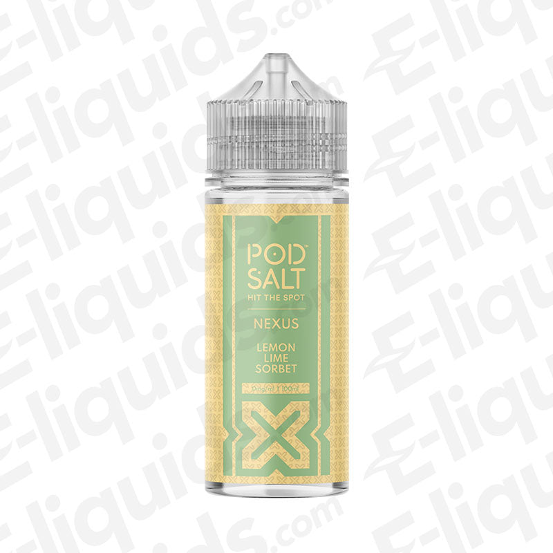 Pod Salt Nexus Lemon Lime Sorbet E-liquid in a 100ml shortfill bottle with refreshing citrus flavor.