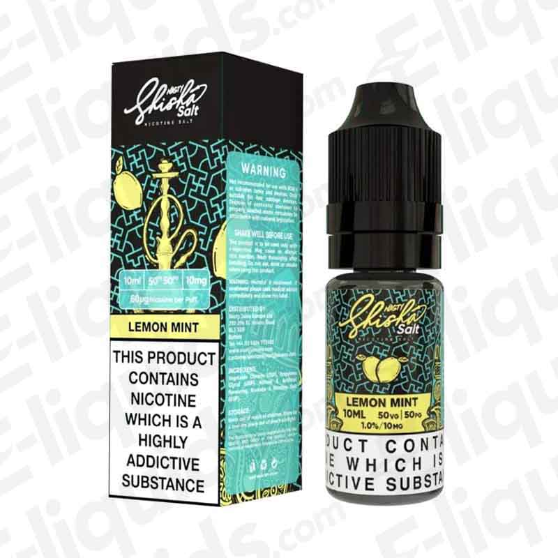 Lemon Mint Nic Salt E-liquid by Nasty Juice in a 10ml bottle featuring lemon and mint flavors.