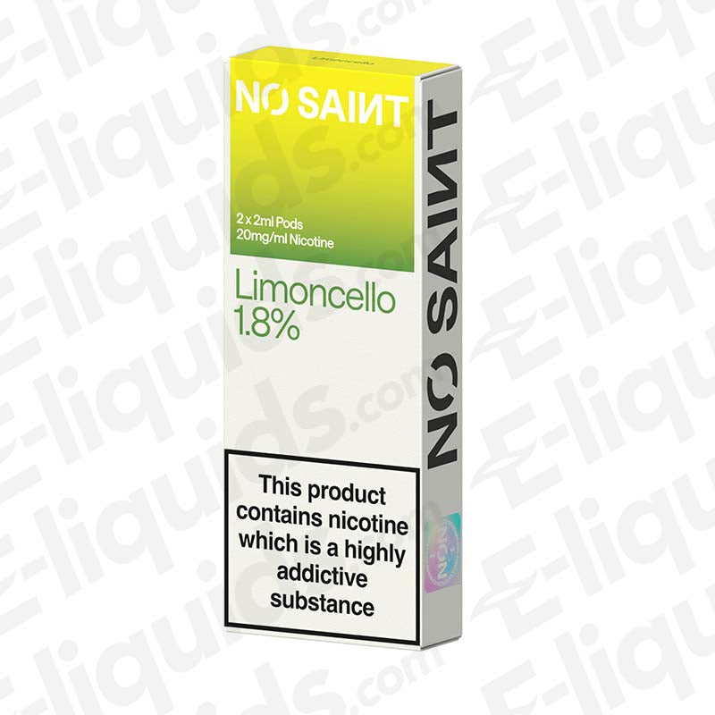 NO SAINT Limoncello Prefilled Pod with zesty Lemon Liqueur flavour in yellow and white packaging.