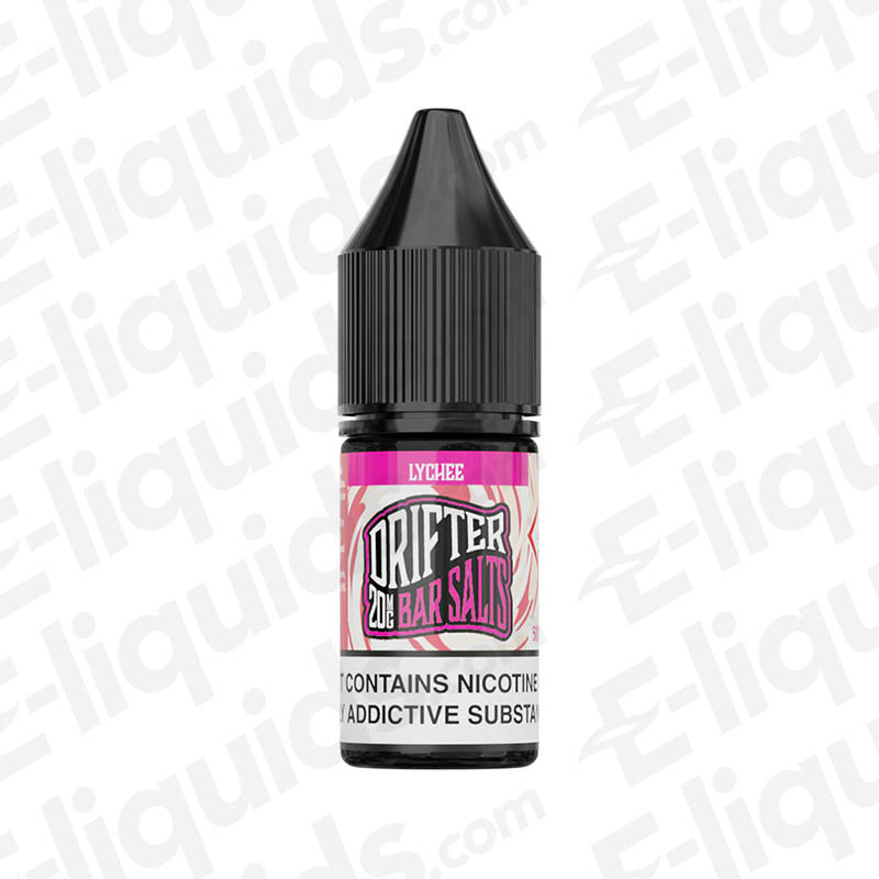 Drifter Bar Salt 10ml Nic Salts Lychee bottle, 20mg nicotine, fruity lychee flavor for smooth vaping experience.