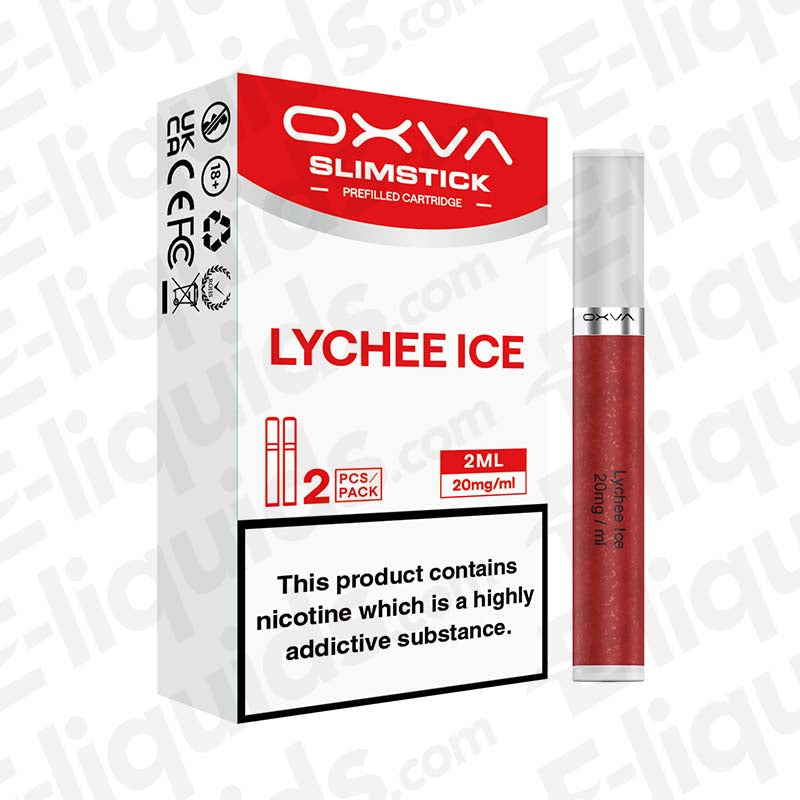 OXVA Slimstick Lychee Ice Prefilled Pod with crisp lychee ice flavour in red and white packaging.