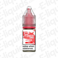 OXVA OX Passion Lychee Ice Nic Salt nicotine salt e-liquid bottle with lychee and icy exhale flavour in a red and white bottle.
