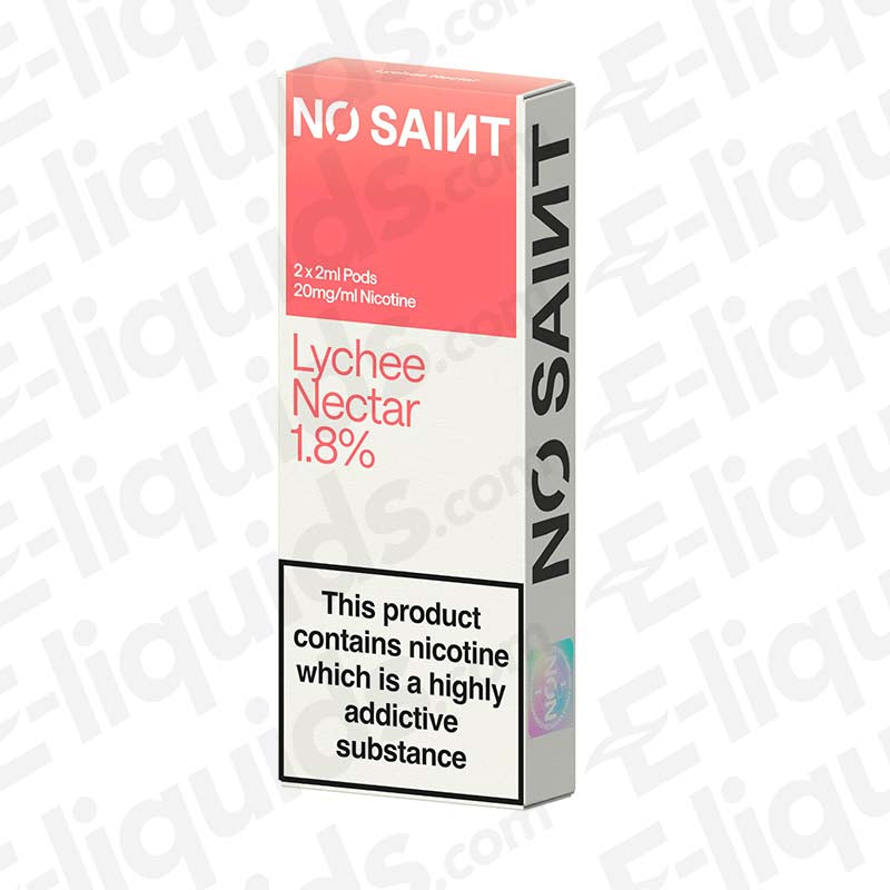 NO SAINT Lychee Nectar Prefilled Pod with delicate Tropical flavour in soft pink and white packaging.