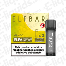 Elf Bar ELFA Mango Prefilled Vape Pods 2ml with nicotine warning