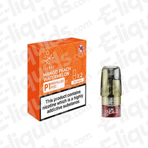 Elf Bar ELFA Mango Peach Watermelon Pre-Filled Vape Pods with nicotine warning displayed, includes pod kit packaging.