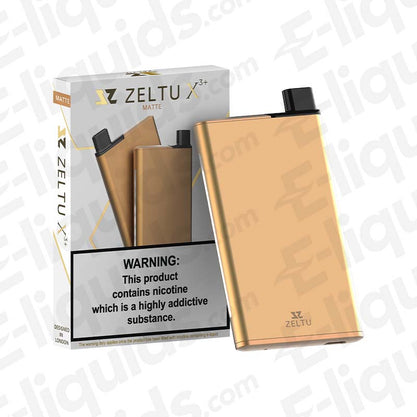 Zeltu X3 Burnt Gold Matte Pod Kit with 620mAh battery, 2ml pre-filled pod, ultra-slim design, USB-C charging and inhale activation.