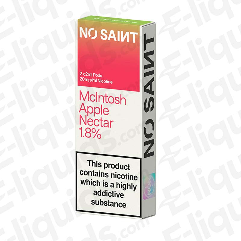 NO SAINT McIntosh Apple Nectar Prefilled Pod with crisp Apple flavour in bright red and white packaging.