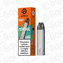 Vaporesso Deliciu Mate Vape Pod Kit with Menthol flavor, sleek design, and warning about nicotine addiction.