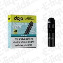 Menthol Vaporesso Dojo Blast 2000 Go Prefilled Vape Pod packaging and device, 20mg/ml nicotine strength, 2000 puffs.
