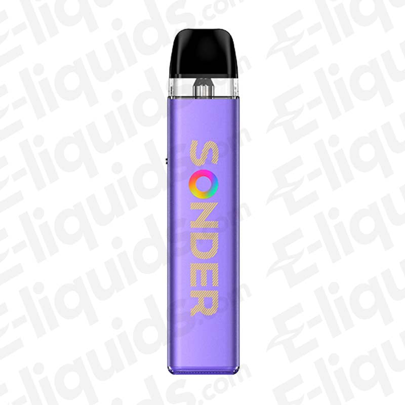 Geekvape Sonder Q2 vape pod kit in purple, showcasing its sleek design and vibrant logo.