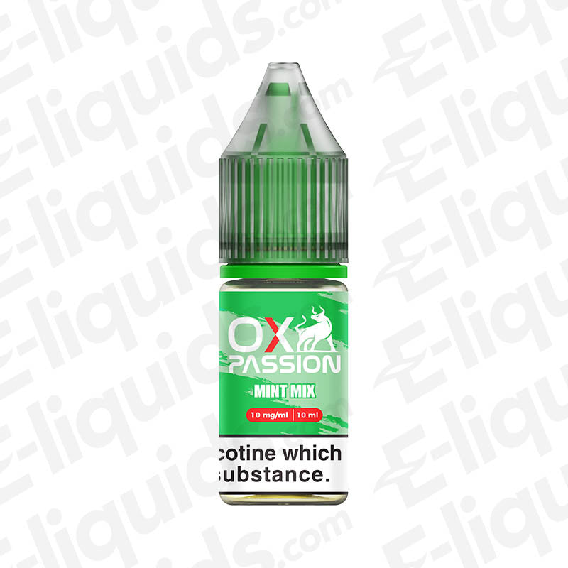 Mint Mix OX Passion Nic Salt E-liquid by OXVA, 10ml bottle with refreshing spearmint, peppermint, and ice blend, 10mg nicotine strength.