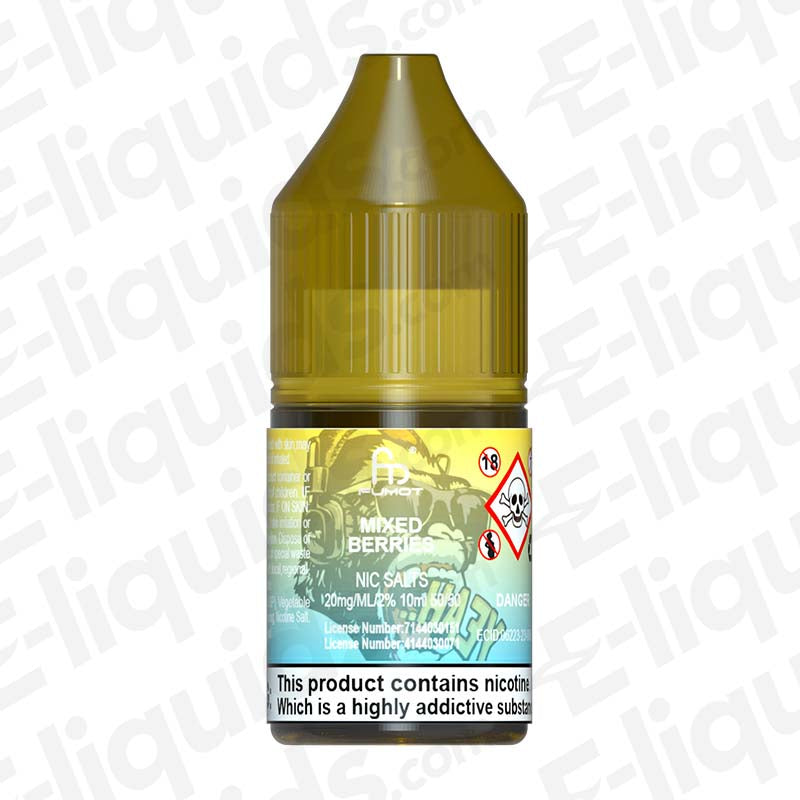 Bottle of Mixed Berries RandM 7000 Nic Salt E-liquid by Fumot in a 10ml size for vaping.