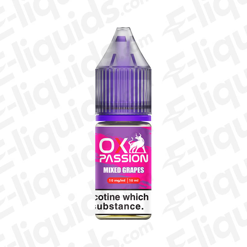 OXVA Mixed Grapes Passion Nic Salt E-liquid bottle offering ripe grape flavor and smooth nicotine hits, ideal for fruity vaping.