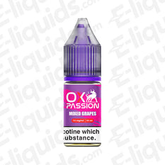 OXVA Mixed Grapes Passion Nic Salt E-liquid bottle offering ripe grape flavor and smooth nicotine hits, ideal for fruity vaping.