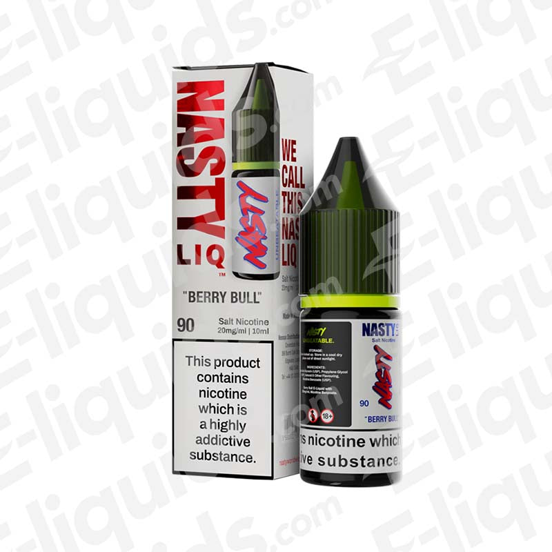 Nasty Berry Bull Nic Salt E-liquid 10ml in 20mg, energizing berry flavor for all-day vaping satisfaction.