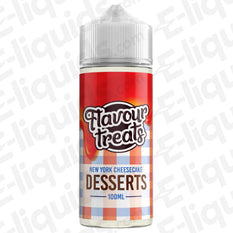 NY Cheesecake Shortfill E-liquid by Flavour Treats bottle, 100ml dessert e-liquid with creamy cheesecake and buttery biscuit flavor.