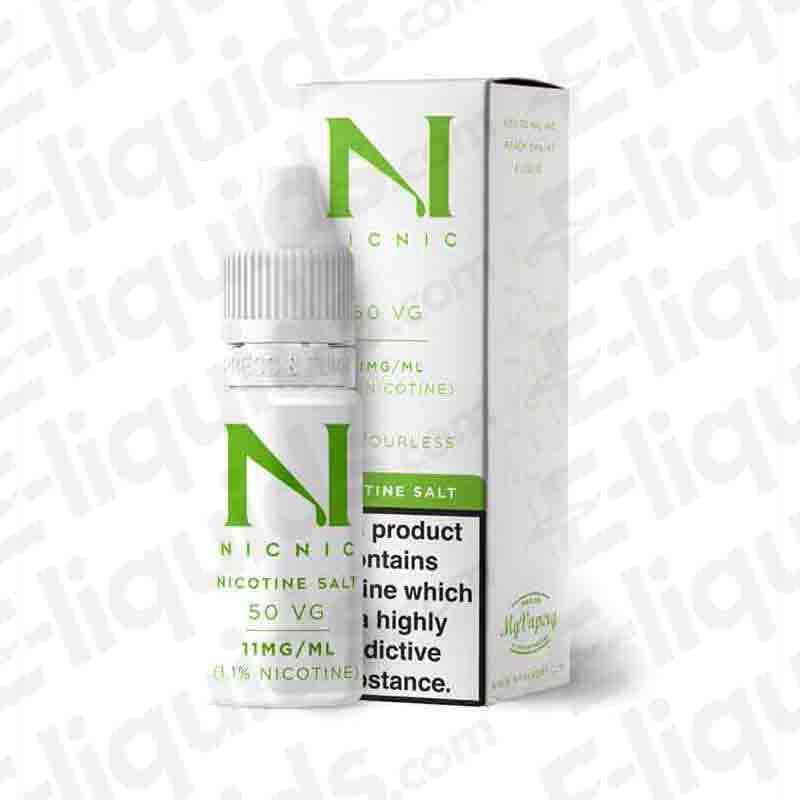 Salt Nicotine Shot by Nic Nic in a white bottle with green accents, ideal for enhancing nicotine levels in e-liquids.