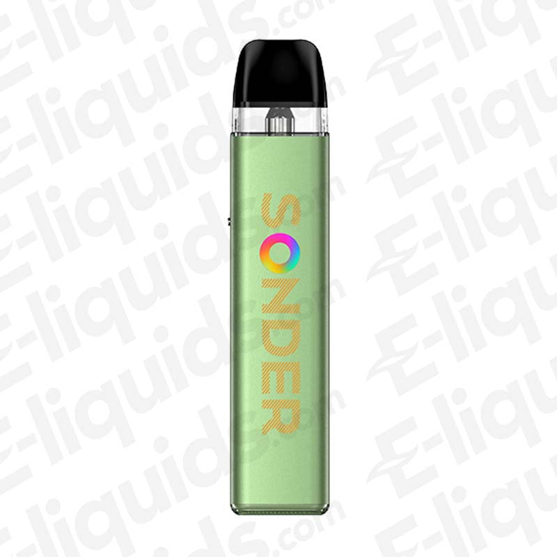 Geekvape Sonder Q2 Vape Pod Kit in green with colorful 'SONDER' logo for stylish and compact vaping.