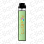 Geekvape Sonder Q2 Vape Pod Kit in green with colorful 'SONDER' logo for stylish and compact vaping.