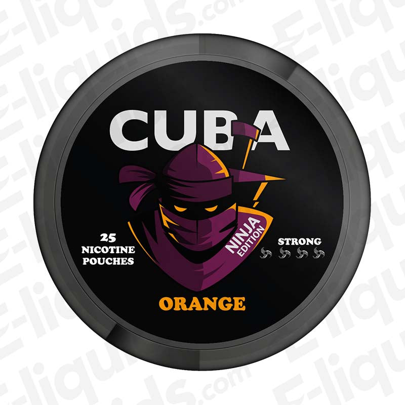 CUBA Ninja Edition orange nicotine pouches, 25-pack, strong flavor.