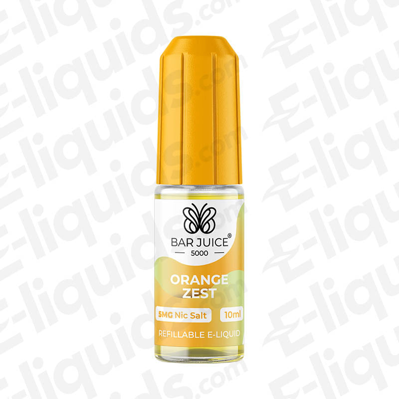 Orange Zest Nic Salt E-liquid by Bar Juice 5000 in a 10ml bottle, refreshing orange flavor.