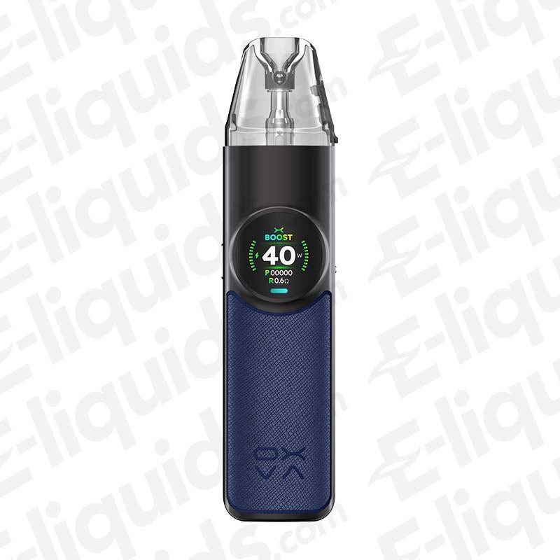 Oxva NeXLIM Dark Blue Vape Pod Kit with 40W boost power display.