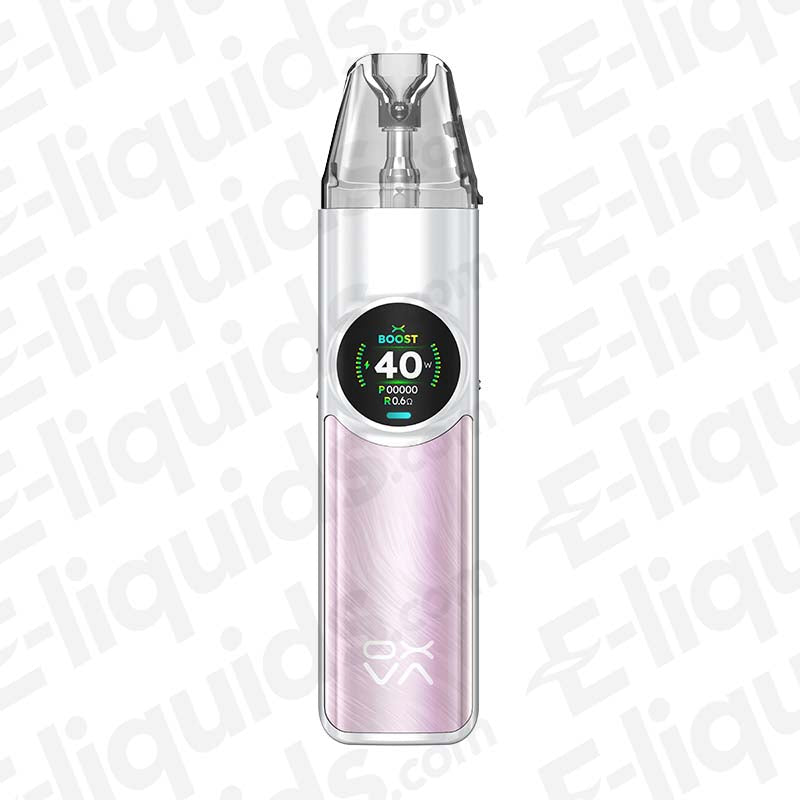 Oxva NeXLIM Pearl Pink Vape Pod Kit with 40W display, sleek design, fast-charging 1,500mAh battery in OXVA XLIM series.